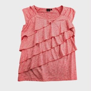 Rafaella Red Heathered Tiered Ruffle Cap Sleeve Top Women's Plus Size LG